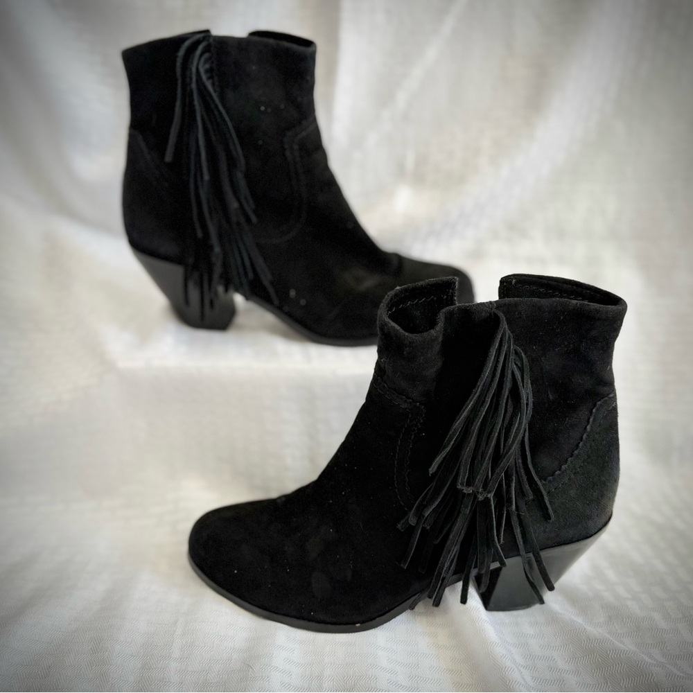 Sam Edelman Black Suede Fringe Ankle Booties